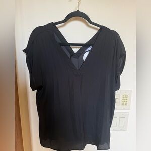 Naked Zebra Black V-Neck Short Sleeve Blouse 2 sizes M & Lg